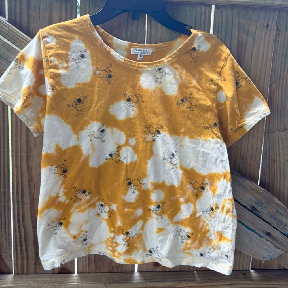 Messy In Just Chillin Astronaut Golden Yellow & White Tie Dye Short Sleeve Tee M